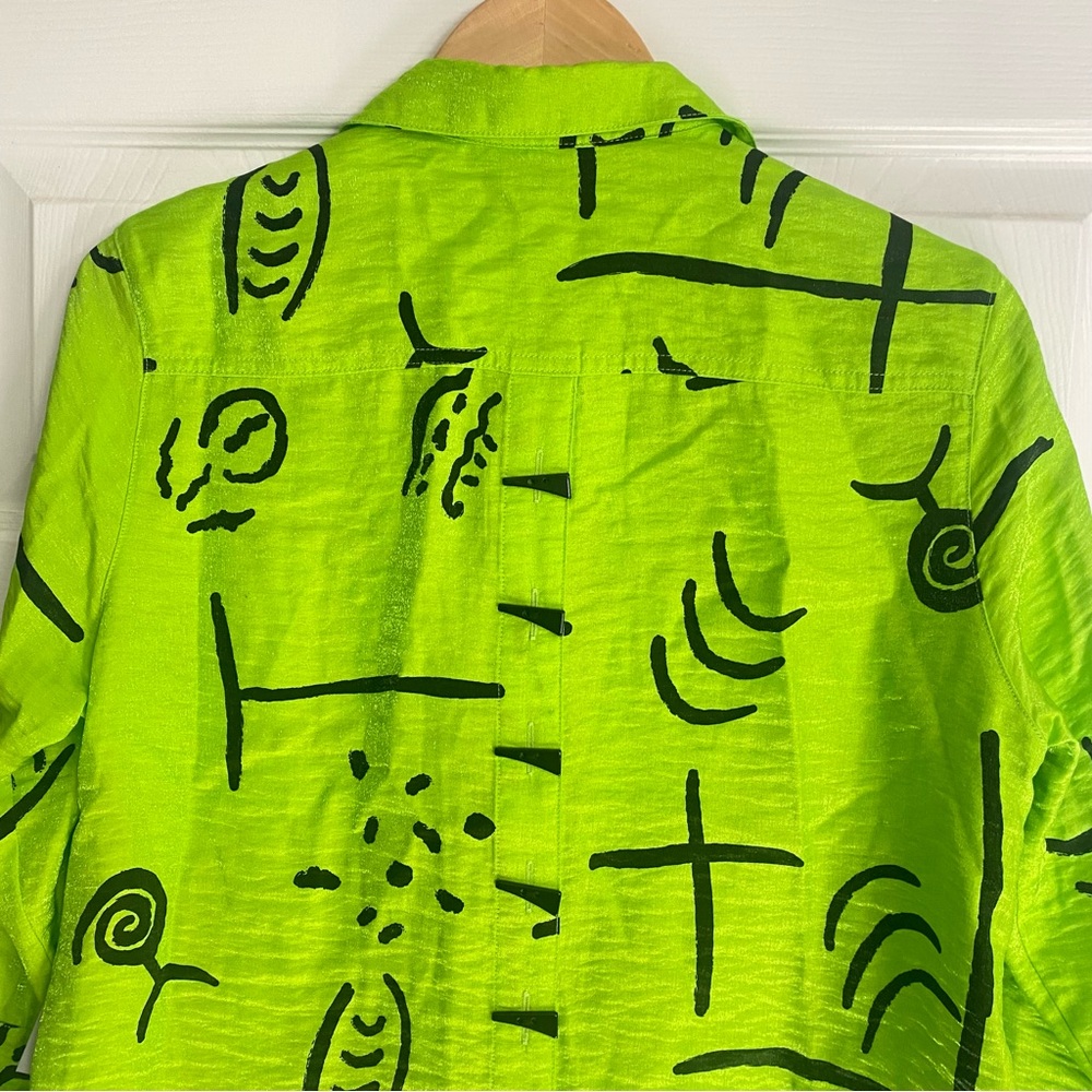 Multiples Lime Green Graphic Button-Down Shirt NWT - image 7